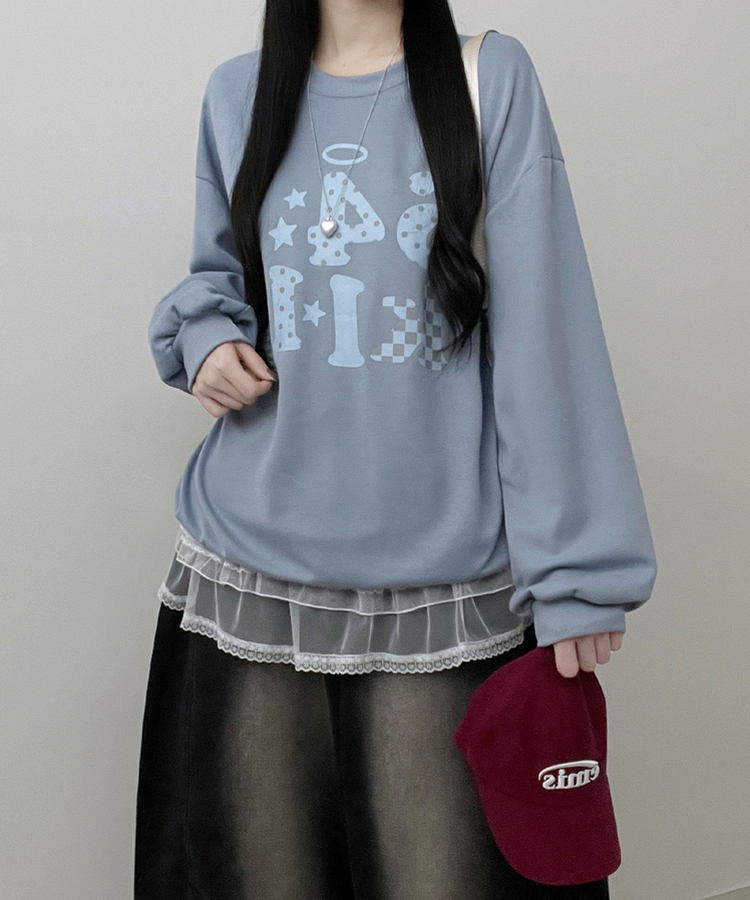 칼리도트레터링프린팅박스핏긴팔맨투맨 소라