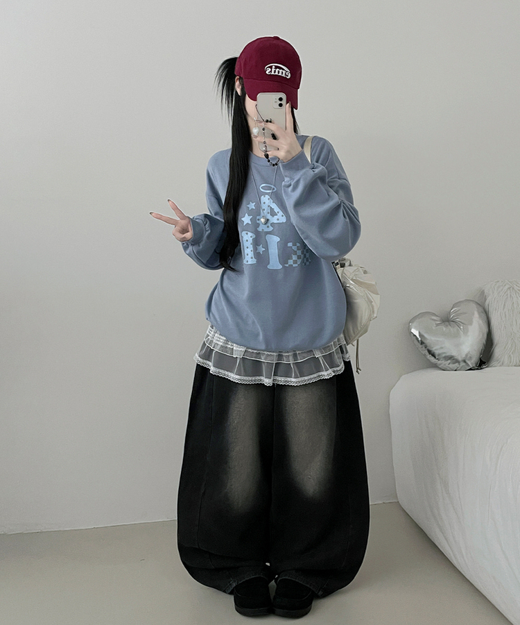 칼리도트레터링프린팅박스핏긴팔맨투맨 소라