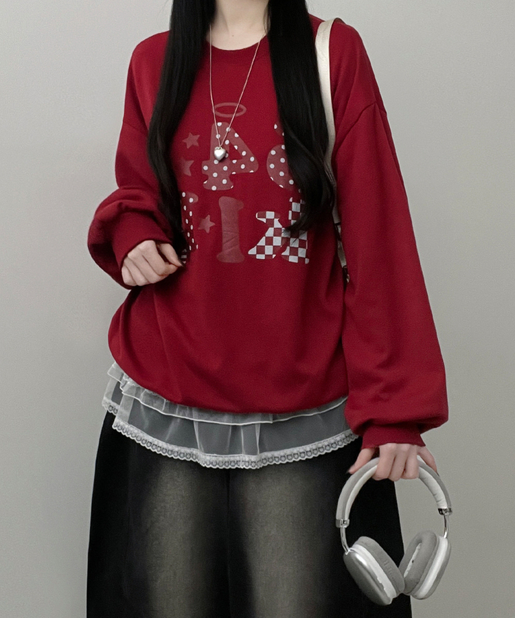 칼리도트레터링프린팅박스핏긴팔맨투맨 레드