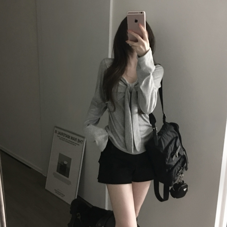 リボンツイストTシャツ GREY