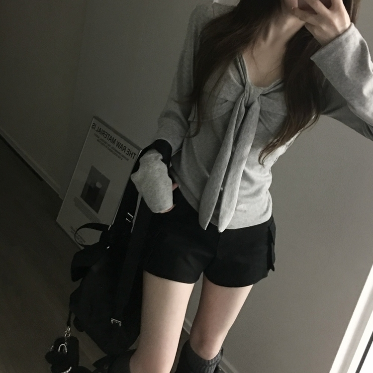 リボンツイストTシャツ GREY