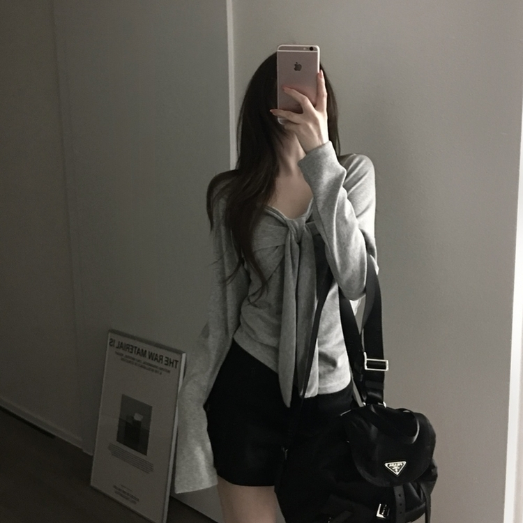 リボンツイストTシャツ GREY