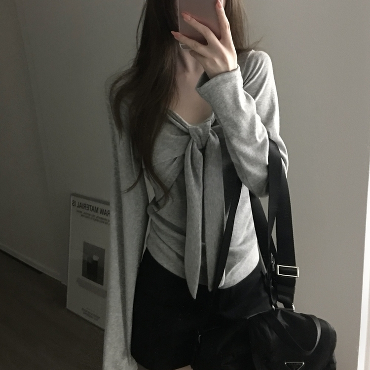 リボンツイストTシャツ GREY