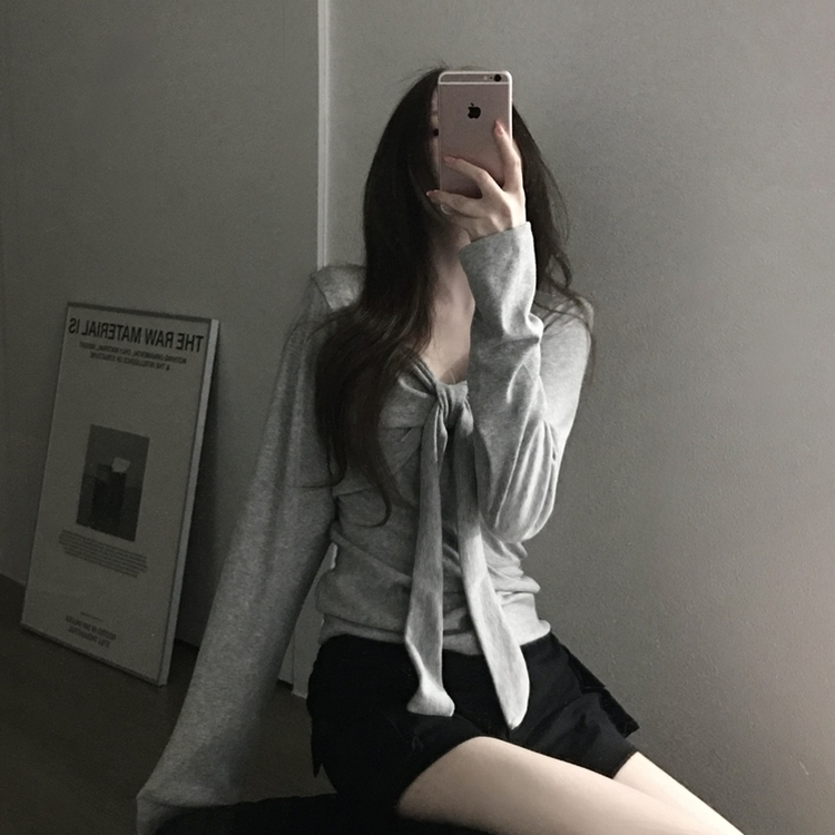 リボンツイストTシャツ GREY