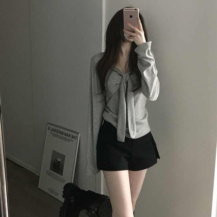 リボンツイストTシャツ GREY