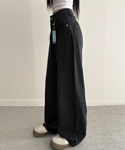 【丈別】ベーシックワイドデニムパンツ BLACK