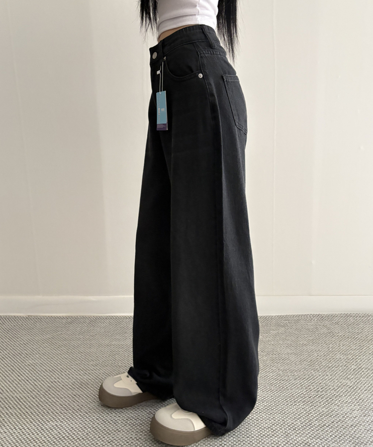 【丈別】ベーシックワイドデニムパンツ BLACK