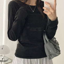 レタリングスリムラウンド長袖Tシャツ BLACK