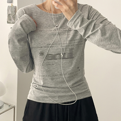 レタリングスリムラウンド長袖Tシャツ GREY