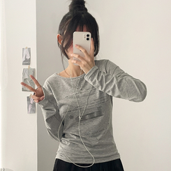 レタリングスリムラウンド長袖Tシャツ GREY