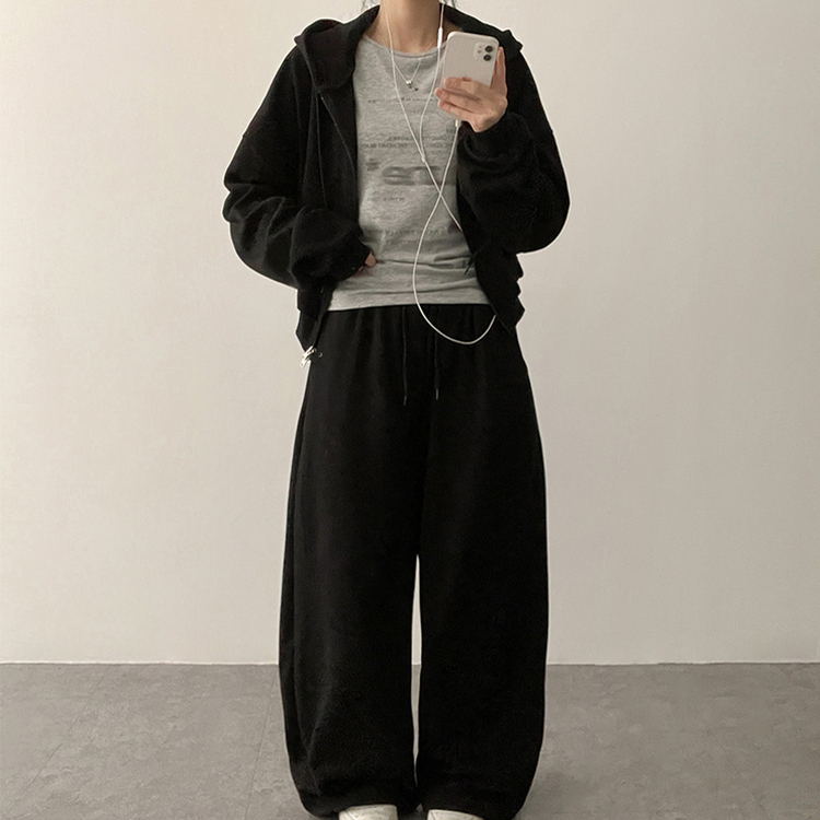 レタリングスリムラウンド長袖Tシャツ GREY