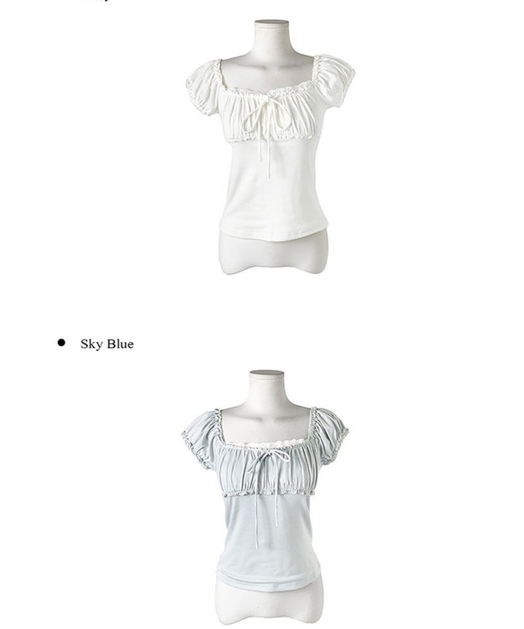 シャーリングレースリボン半袖Tシャツ