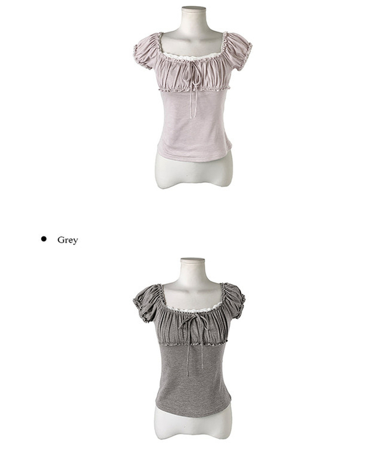 シャーリングレースリボン半袖Tシャツ