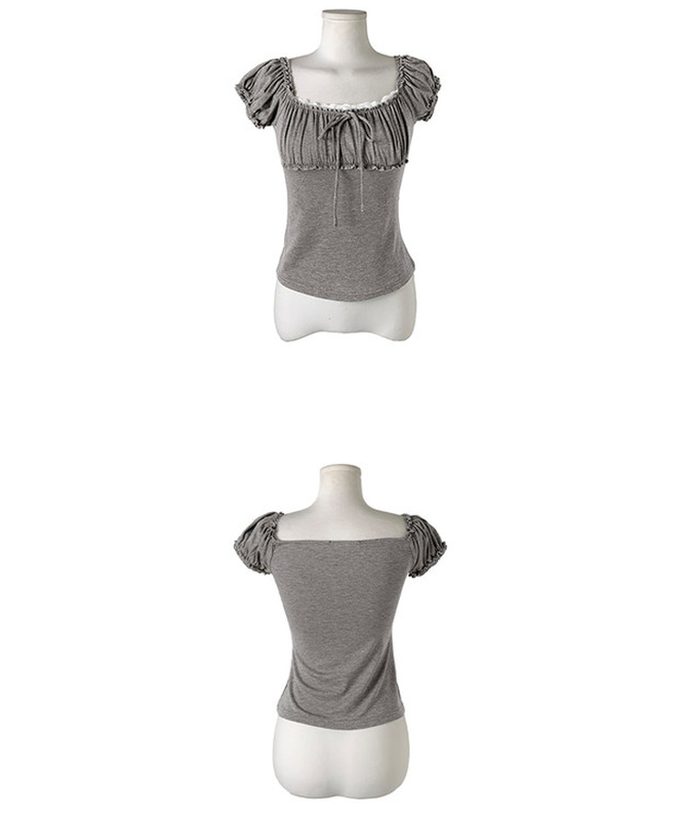 シャーリングレースリボン半袖Tシャツ