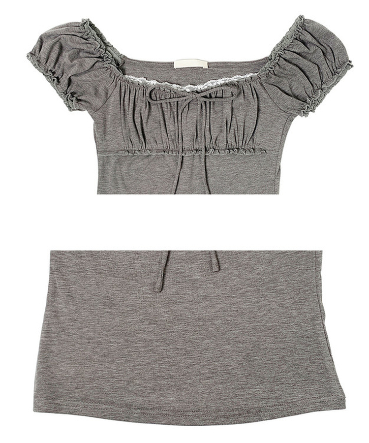 シャーリングレースリボン半袖Tシャツ