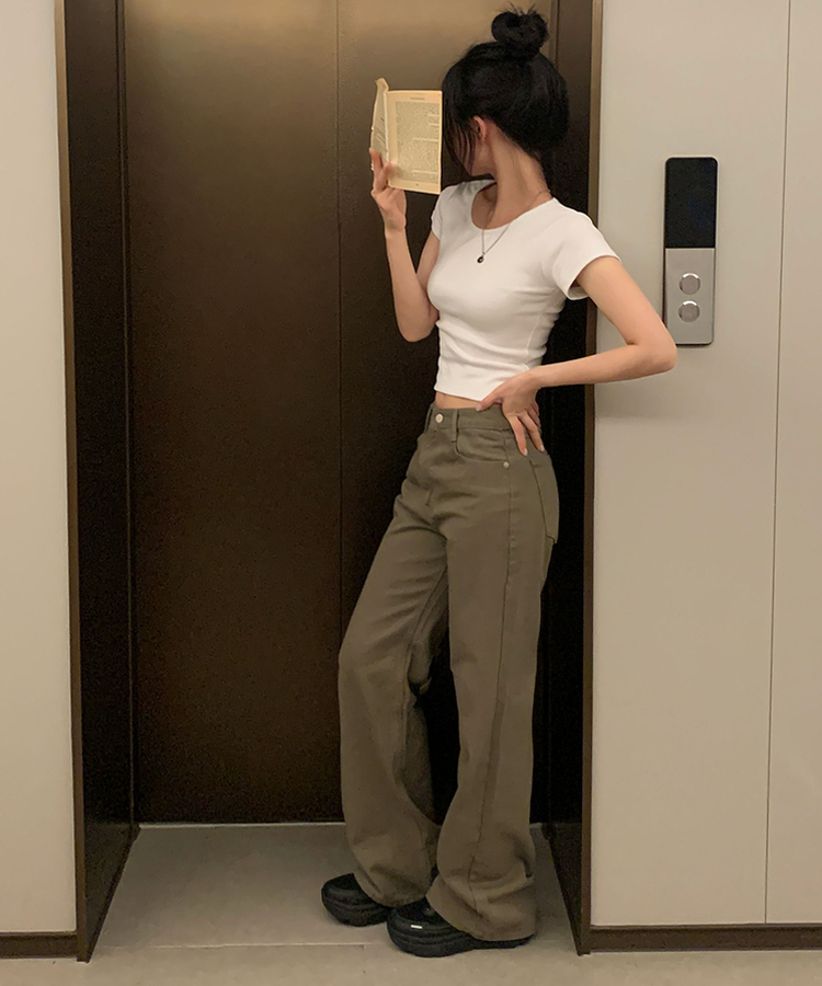 바온 부츠컷 세미 와이드핏 코튼 롱팬츠 4color 카키