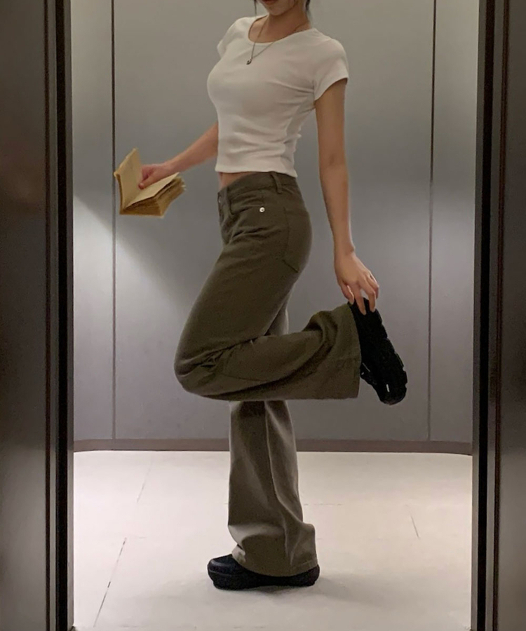 바온 부츠컷 세미 와이드핏 코튼 롱팬츠 4color 카키