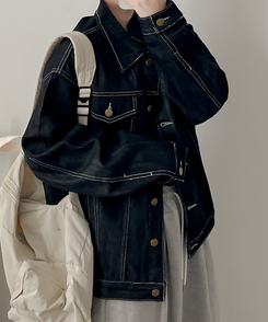 ステッチボクシーデニムジャケット BLACK