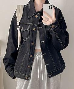 ステッチボクシーデニムジャケット BLACK