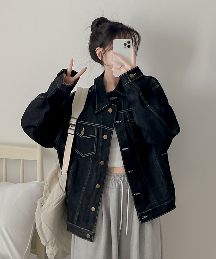 ステッチボクシーデニムジャケット BLACK