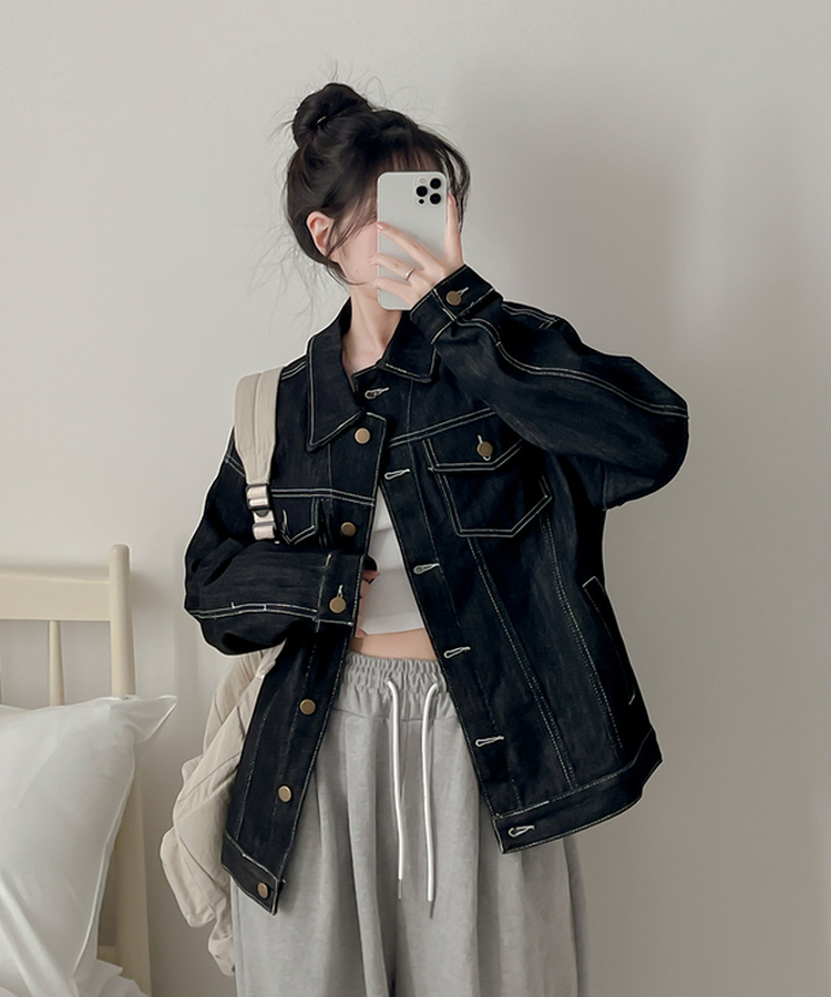 ステッチボクシーデニムジャケット BLACK