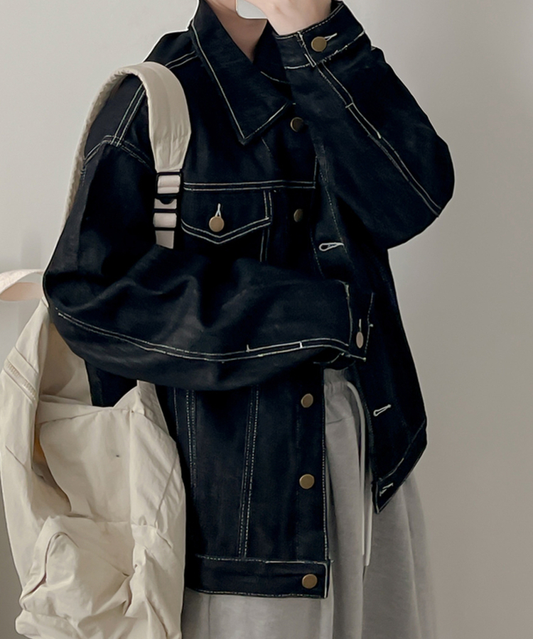 ステッチボクシーデニムジャケット BLACK