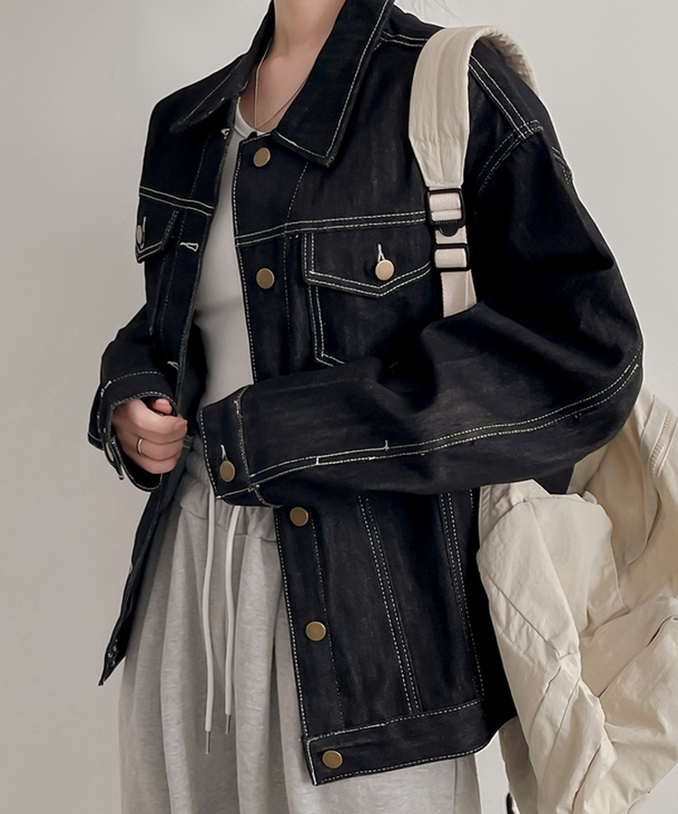 ステッチボクシーデニムジャケット BLACK