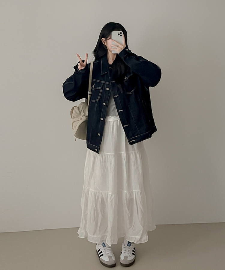 ステッチボクシーデニムジャケット DARK BLUE