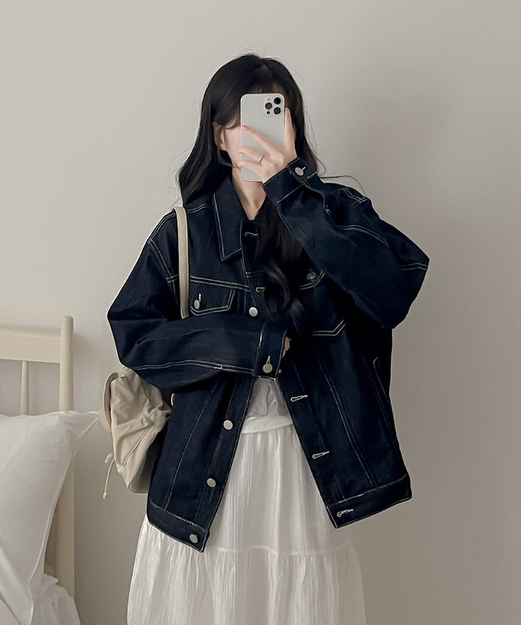 ステッチボクシーデニムジャケット DARK BLUE