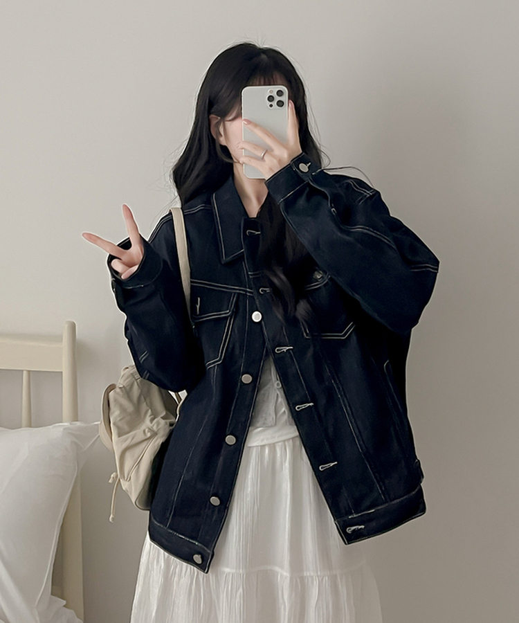 ステッチボクシーデニムジャケット DARK BLUE