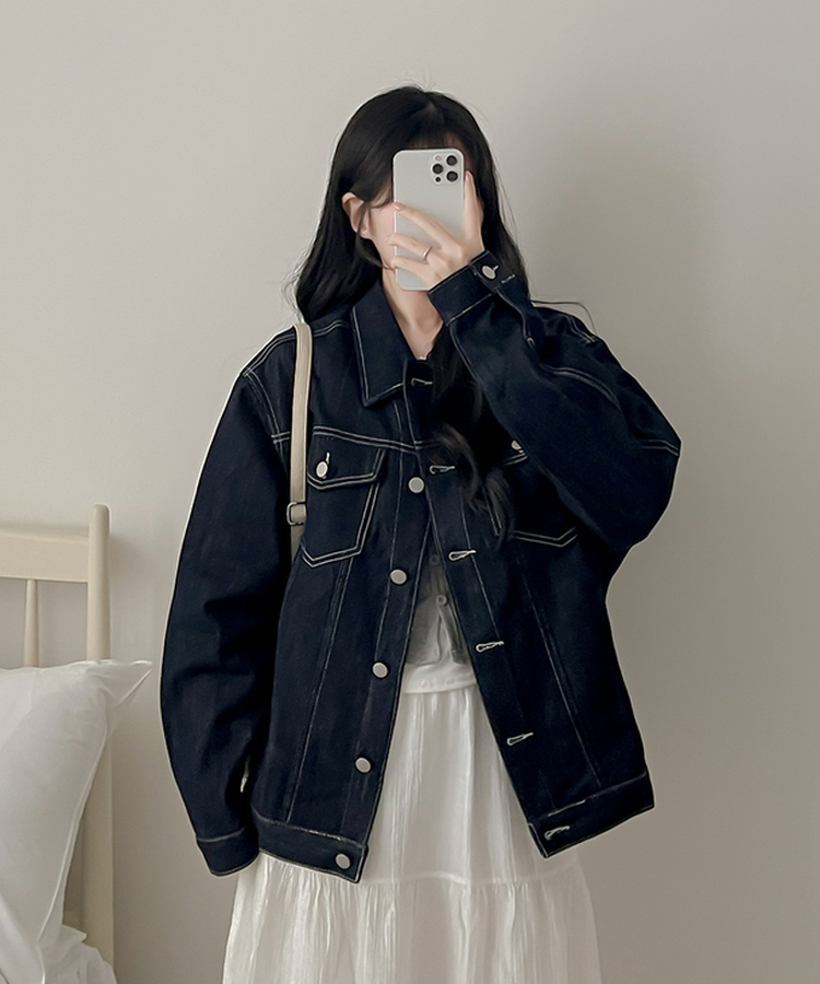 ステッチボクシーデニムジャケット DARK BLUE