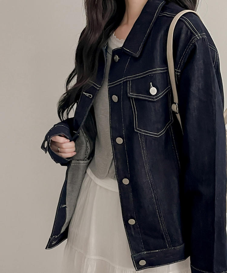 ステッチボクシーデニムジャケット DARK BLUE