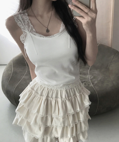 【カップ付き】ガーリーレースキャミソール WHITE