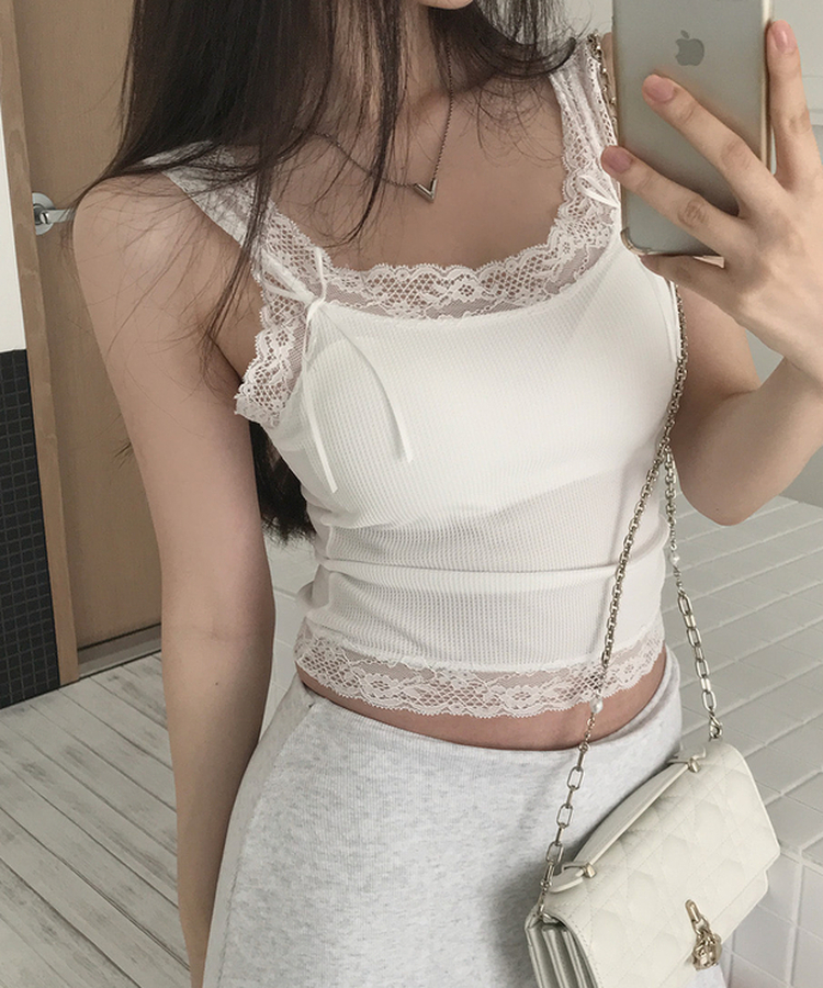 【カップ付き】ガーリーレースキャミソール WHITE
