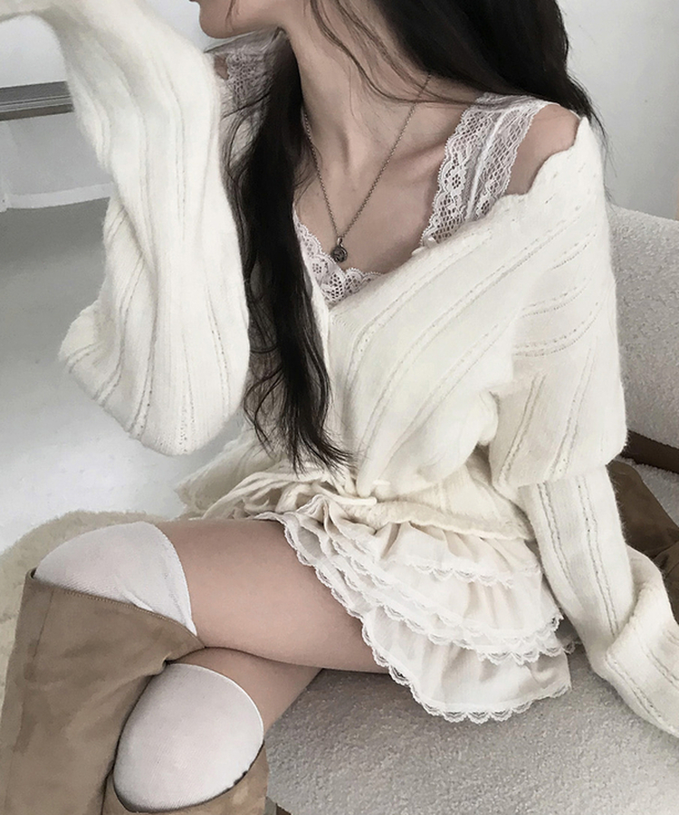 【カップ付き】ガーリーレースキャミソール WHITE