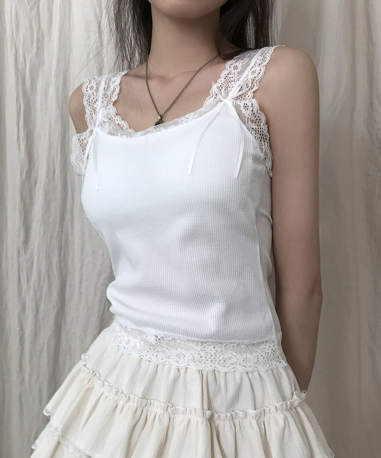 【カップ付き】ガーリーレースキャミソール WHITE