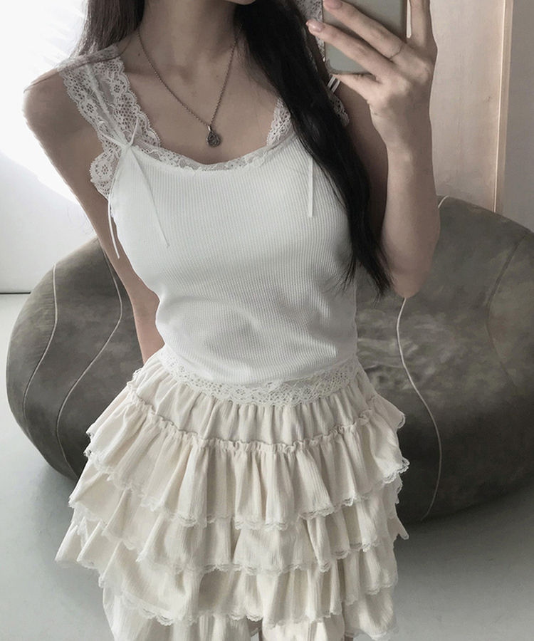 【カップ付き】ガーリーレースキャミソール WHITE