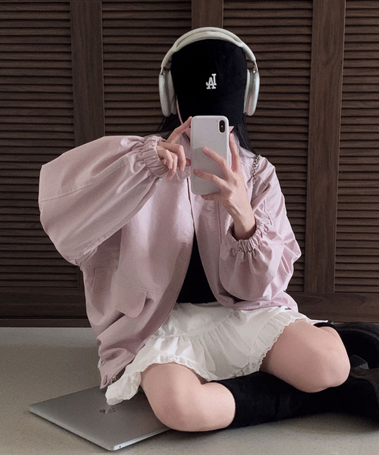 사랑스러운 색감설레임 카라 루즈핏 원버튼 세미크롭 자켓 야상 점퍼 핑크