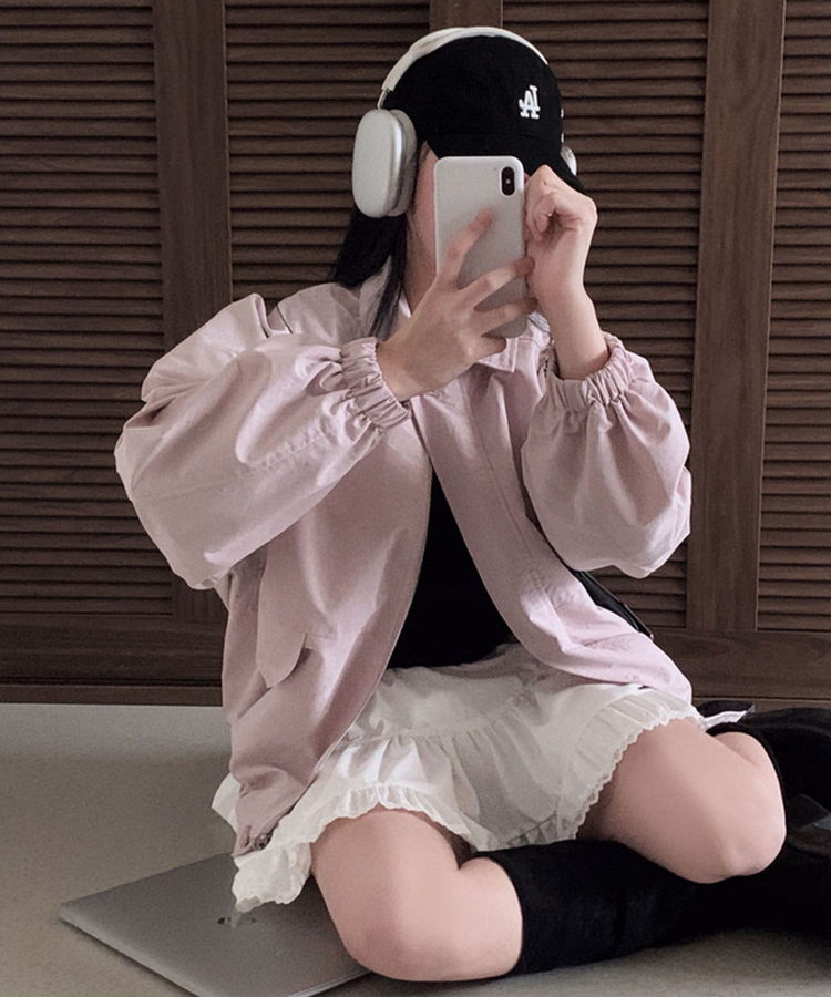 사랑스러운 색감설레임 카라 루즈핏 원버튼 세미크롭 자켓 야상 점퍼 핑크