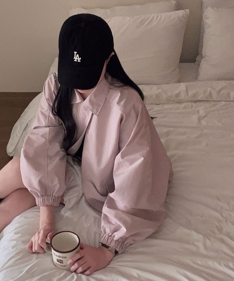 사랑스러운 색감설레임 카라 루즈핏 원버튼 세미크롭 자켓 야상 점퍼 핑크