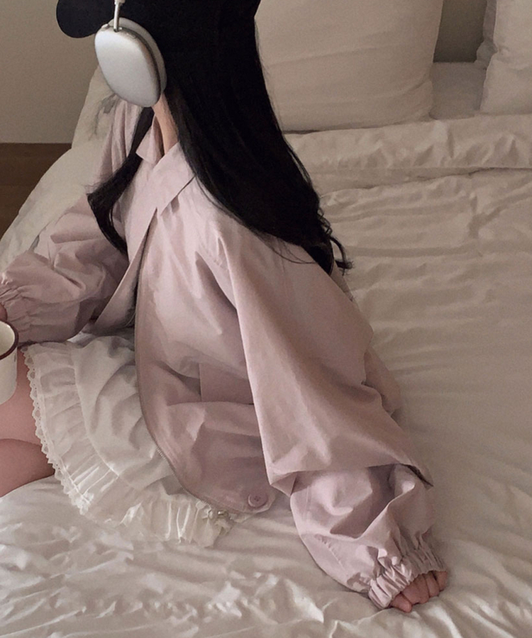 사랑스러운 색감설레임 카라 루즈핏 원버튼 세미크롭 자켓 야상 점퍼 핑크