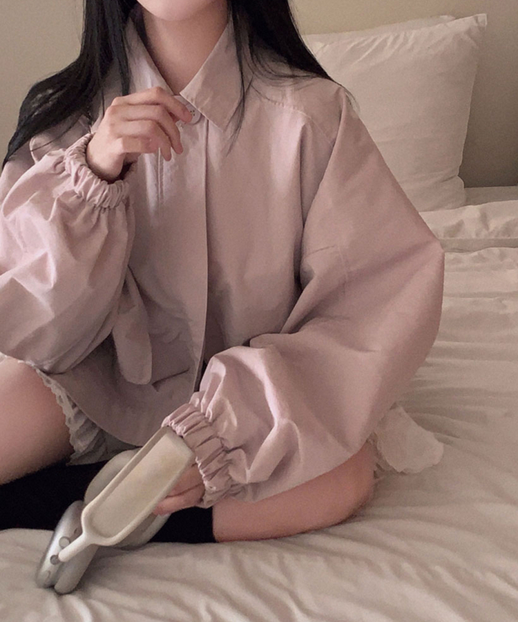 사랑스러운 색감설레임 카라 루즈핏 원버튼 세미크롭 자켓 야상 점퍼 핑크