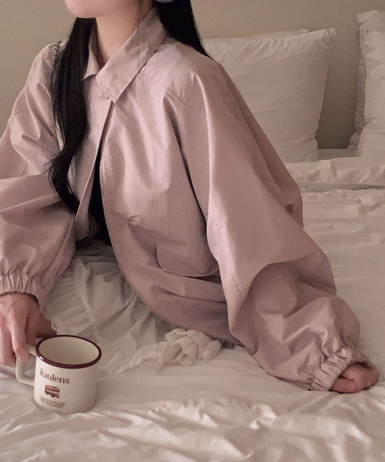 사랑스러운 색감설레임 카라 루즈핏 원버튼 세미크롭 자켓 야상 점퍼 핑크