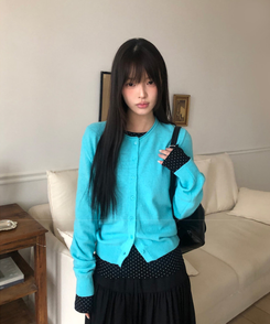 ラウンドウールニットカーディガン(5color) NEON BLUE