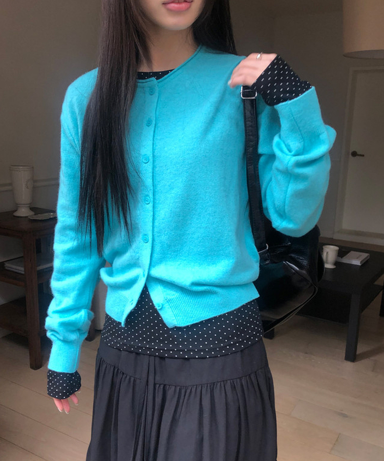 ラウンドウールニットカーディガン(5color) NEON BLUE