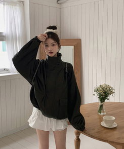 ハイネックレザージャケット PEARL BLACK