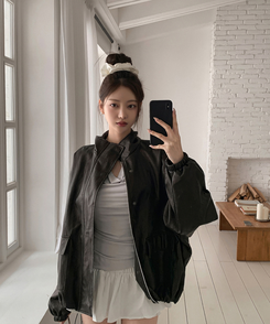 ハイネックレザージャケット PEARL BLACK