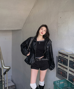 ハイネックレザージャケット BLACK