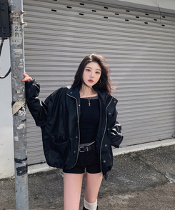 ハイネックレザージャケット BLACK