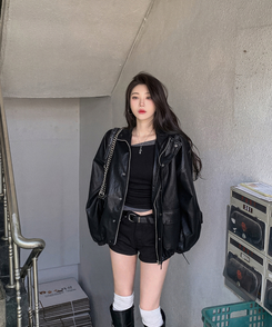 ハイネックレザージャケット BLACK